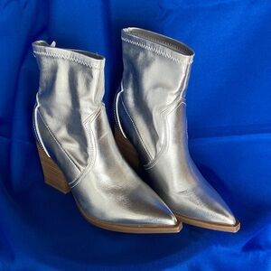 Metallic silver ankle boots
